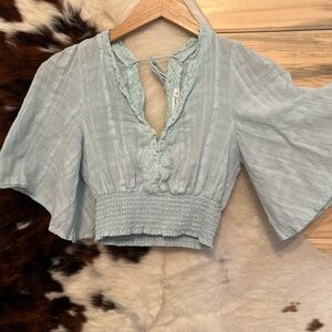 Timing Light Pale Green Crop Top Open Back with Tie Size Small